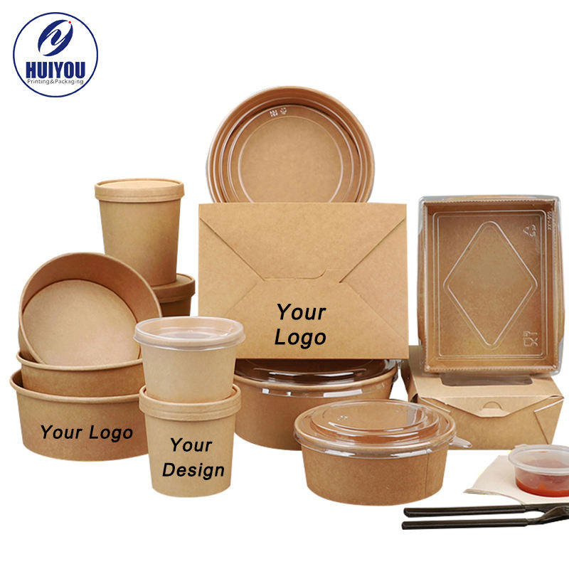Custom Kraft Paper Takeout Packaging Full Set | Lunch Boxes Bowls Soup Cups Noodle Cups Bags & Tableware | MOQ 100 pcs