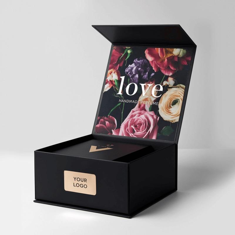 Custom Full Print Interior Lid Magnetic Gift Box | Matte Exterior Gold Logo & Full-Wrap Inner Print for Perfume Beauty Skincare Jewelry & Luxury Gifts | MOQ 100 pcs