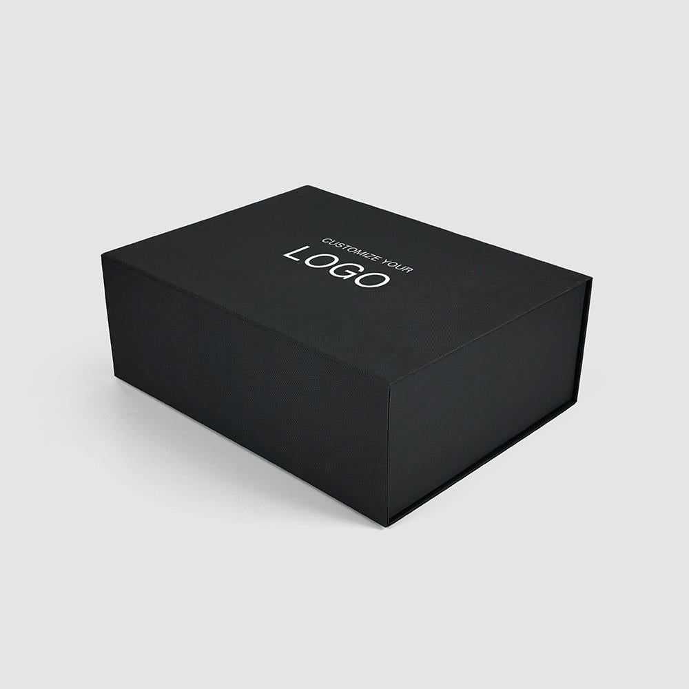 Custom Matte Black Large Magnetic Gift Box | Silver Logo Interior Print for Luxury Apparel Menswear Sportswear & Corporate Gifts | MOQ 100 pcs