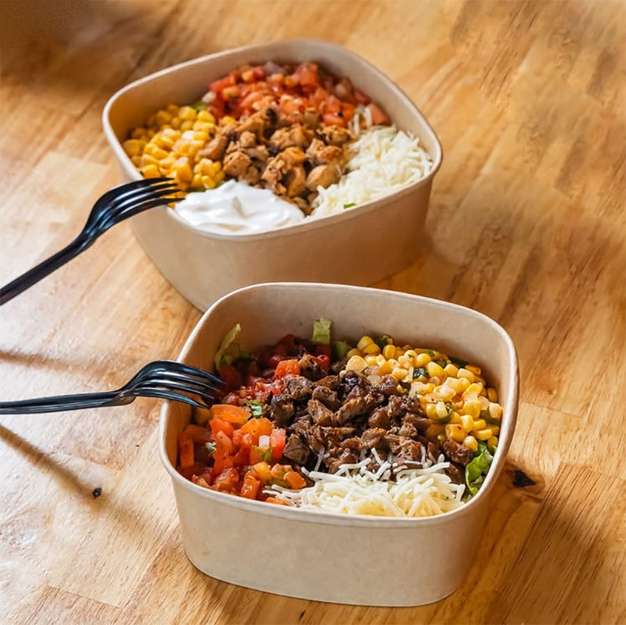 Custom Kraft Paper Square Poke Bowls | Salad Grain Bowl Takeout Container with Logo | MOQ 100 pcs