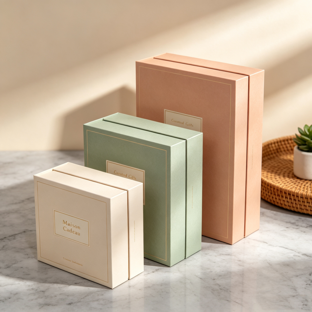 Custom Morandi Multicolor Stripe Two-Piece Lid and Base Gift Box | Cream Interior Gold Border Print for Beauty Skincare Fragrance & Lifestyle Brand Gift Packaging | MOQ 100 pcs