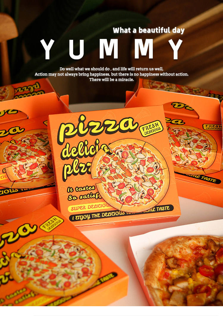 Custom Full-Color Print Pizza Box | Orange Square and Handle Carry Style with Brand Logo Print for Pizza Restaurant Fast Food & Takeaway Delivery Packaging | MOQ 100 pcs