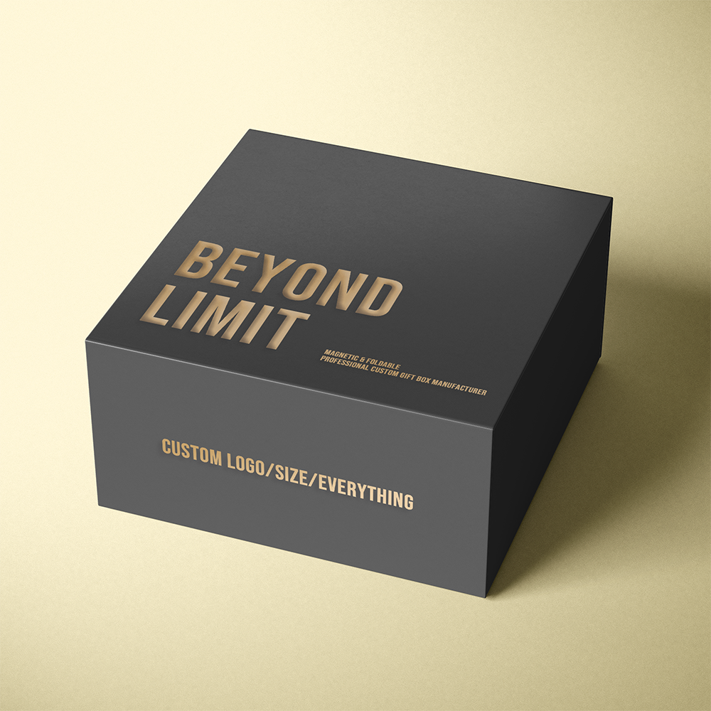 Custom Matte Black Magnetic Gift Box | Gold Foil Logo & Gold Interior Lining for Luxury Apparel Sports Corporate & Premium Gifts | MOQ 100 pcs