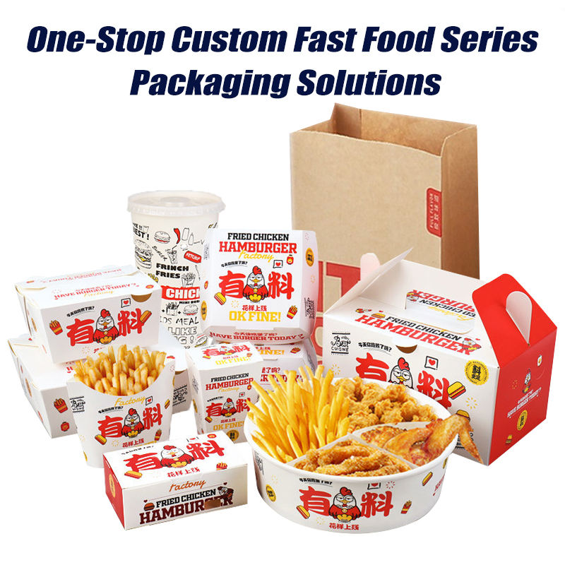 Custom Graffiti Print Fast Food Paper Packaging Set | Burger Box Fry Box Chicken Box Tray Bag & Cup | MOQ 100 pcs