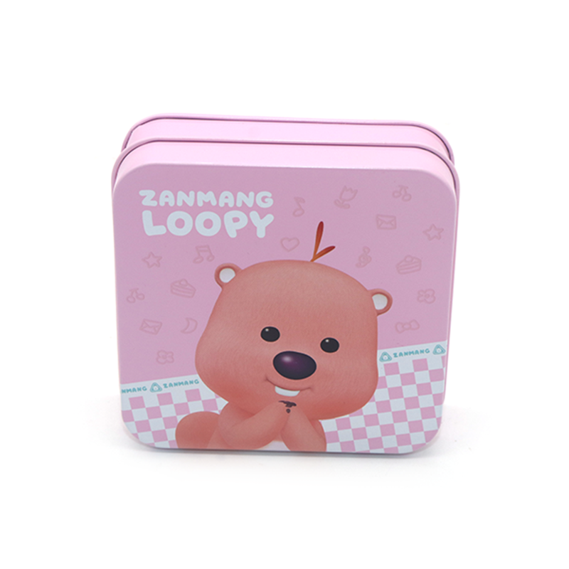 Custom Small Square Slide Lid Tin Box with Rounded Corners | Multi-Color Pink Black White Purple Full-Color Cartoon Print for Jewelry Lip Balm Candy & Small Brand Gift Tin | MOQ 100 pcs