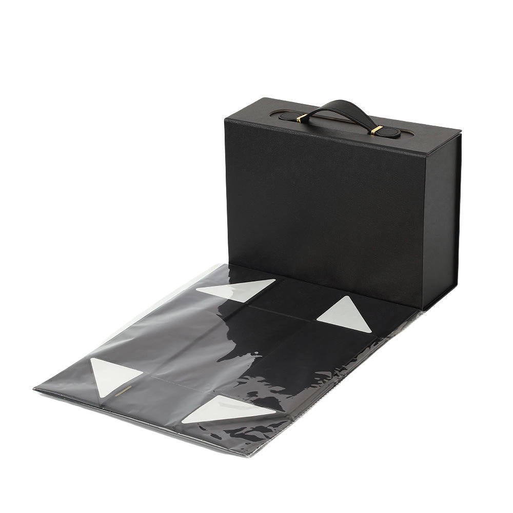Custom Briefcase Style Foldable Gift Box | Leather Handle & Gold Clasp Multi-Color for Beauty Holiday Corporate & Luxury Retail Gifts | MOQ 100 pcs