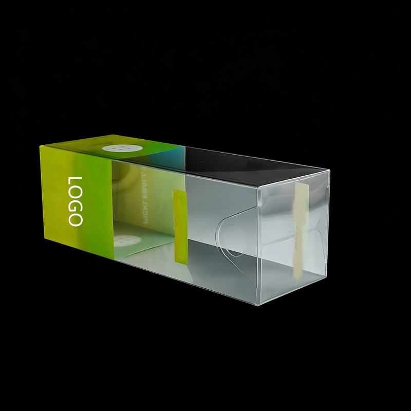 Custom Crystal Clear PVC Folding Display Box with Round Hang Hole | Bottom Full Color Brand Logo Print for USB Cable Charging Cable Pickleball Sports Accessories Electronics Brand Retail Shelf Display | MOQ 100 pcs