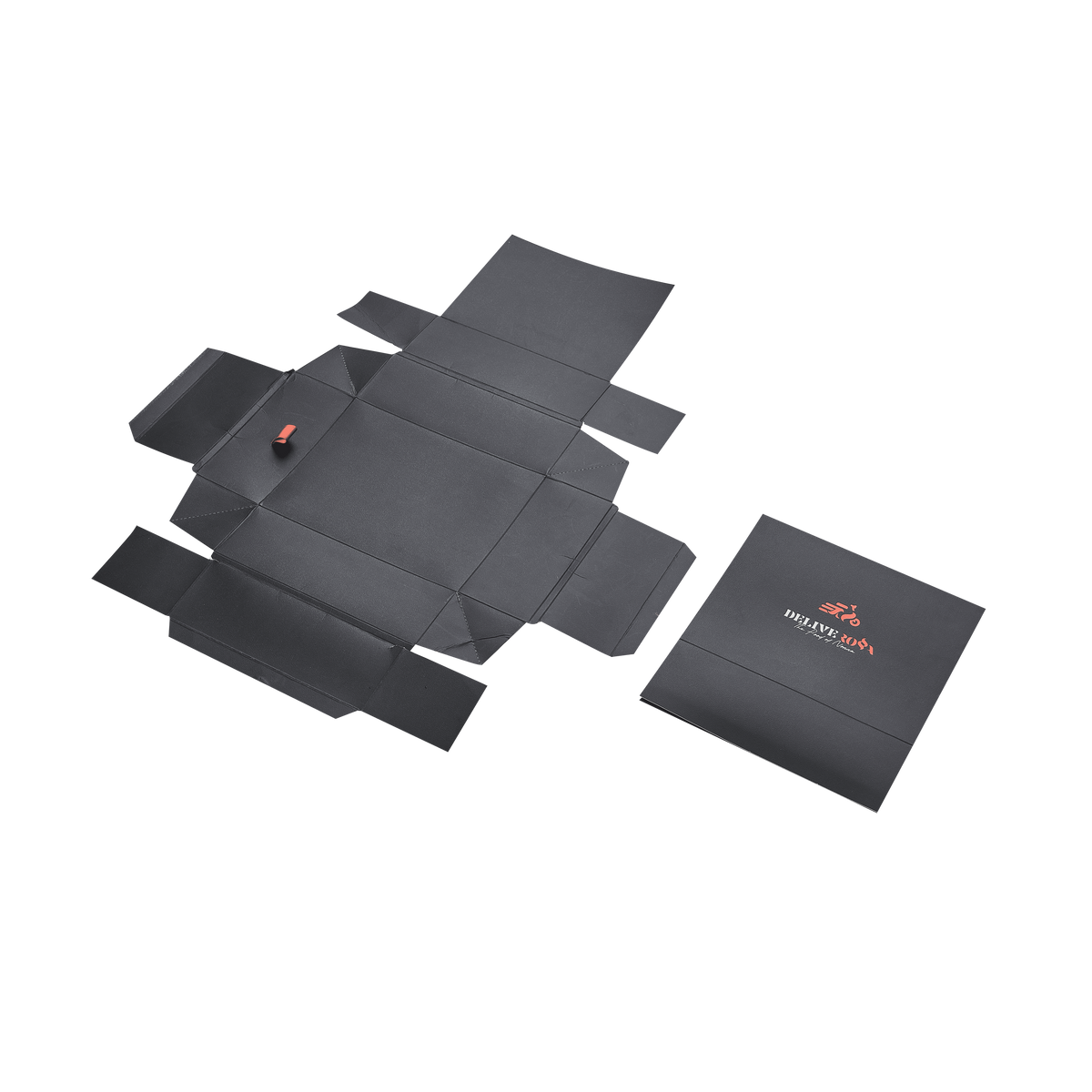Custom Matte Black Drawer Gift Box | Red Foil Logo & Brand Slogan Red Ribbon Pull for Apparel Footwear Beauty & Luxury Fashion Brand Retail Packaging | MOQ 100 pcs