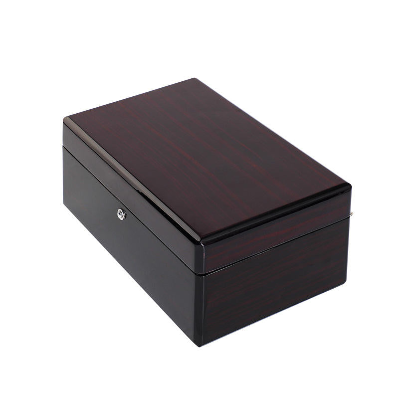 Custom Piano Lacquer Solid Wood Watch Box | 2-3 Slot High-Gloss Dark Brown or Black Natural Wood Edge Black Velvet Lining Watch Pillow Metal Hinge Lock for Luxury Watch Jewelry Brand Gift | MOQ 100 pcs