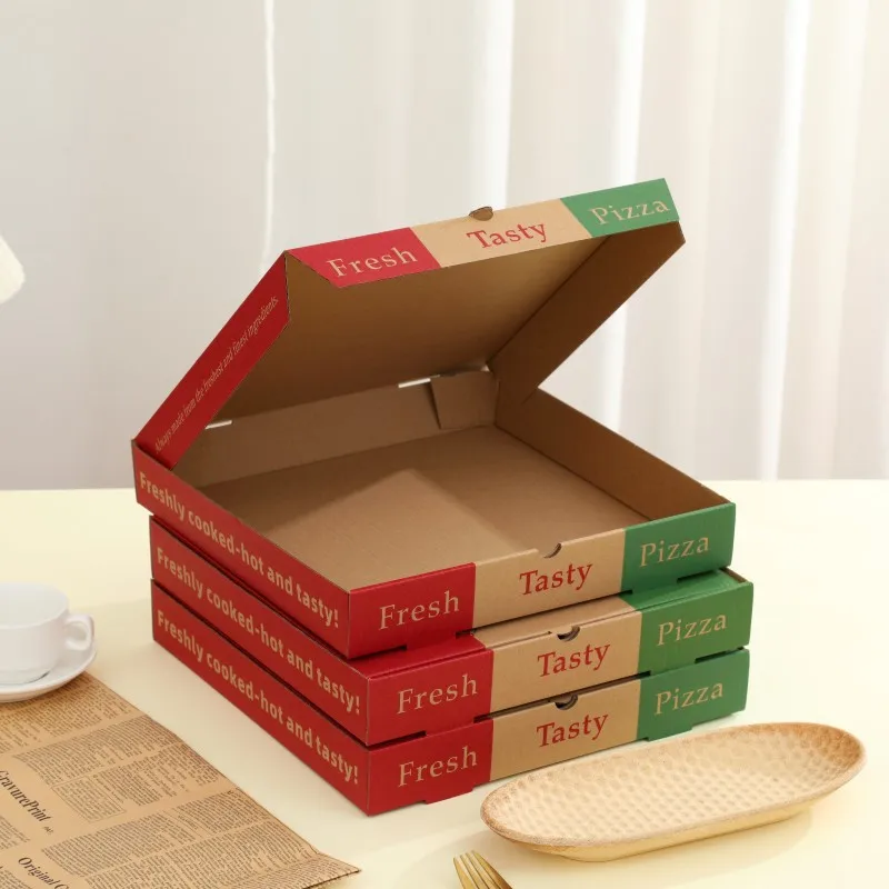 Custom Italian Tricolor Classic Pizza Box | Red Beige Green Full-Color Fresh Tasty Brand Print in Multiple Sizes for Authentic Italian Pizza Restaurant Packaging | MOQ 100 pcs