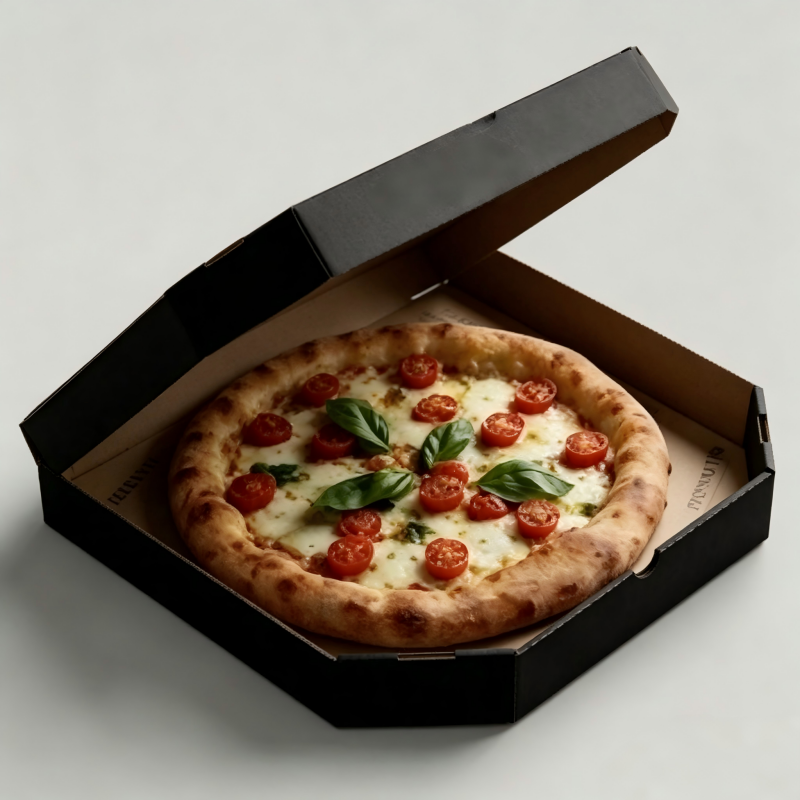 Cajas de pizza octogonales personalizadas | Logotipo en lámina dorada Kraft y embalaje de cartón ondulado negro | Cantidad mínima de pedido: 100 unidades