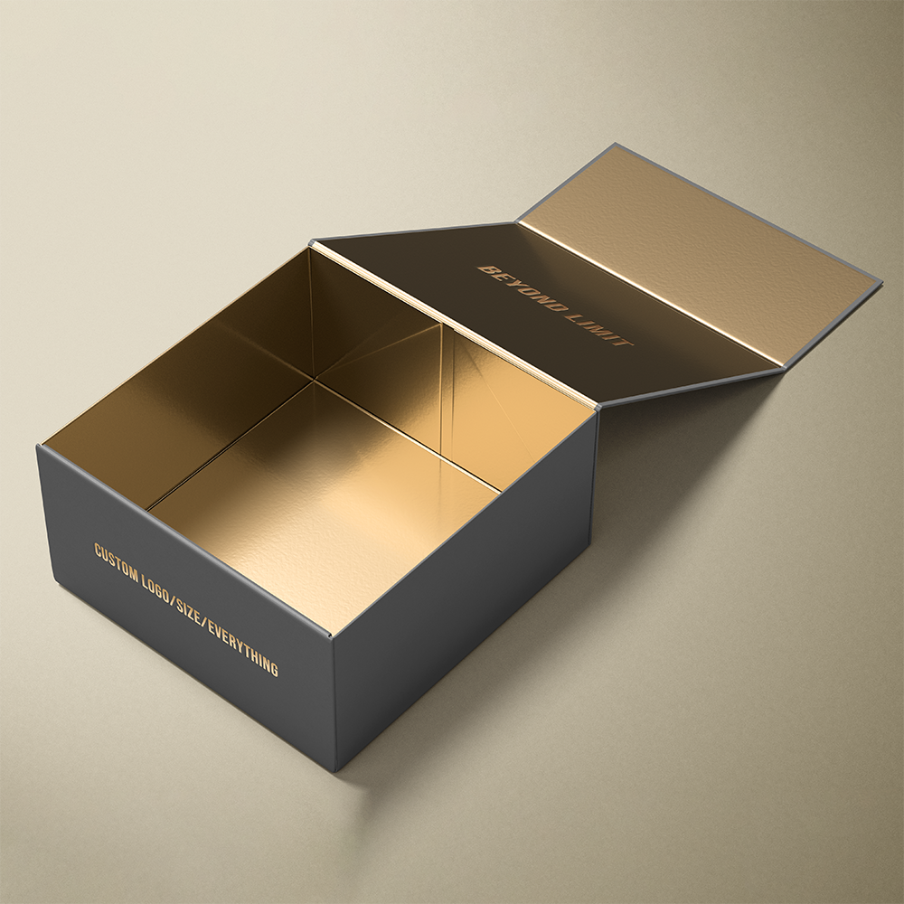 Custom Matte Black Magnetic Gift Box | Gold Foil Logo & Gold Interior Lining for Luxury Apparel Sports Corporate & Premium Gifts | MOQ 100 pcs