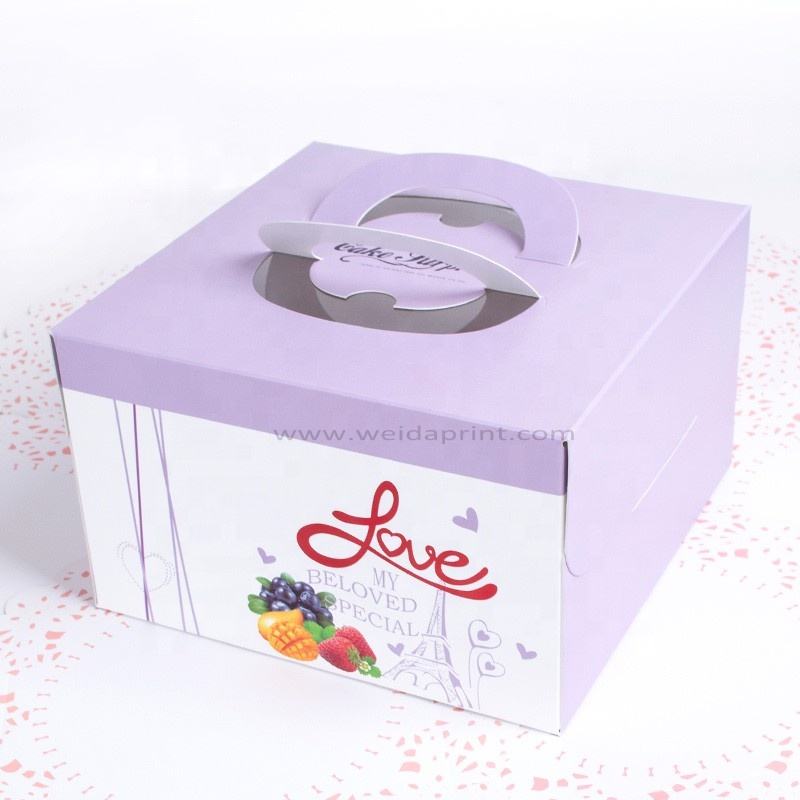 Caja para tartas de papel personalizada a todo color con asa | Estampado geométrico de circo de cumpleaños y temático para envases de pastelería, postres y comida para llevar | Cantidad mínima de pedido: 100 unidades