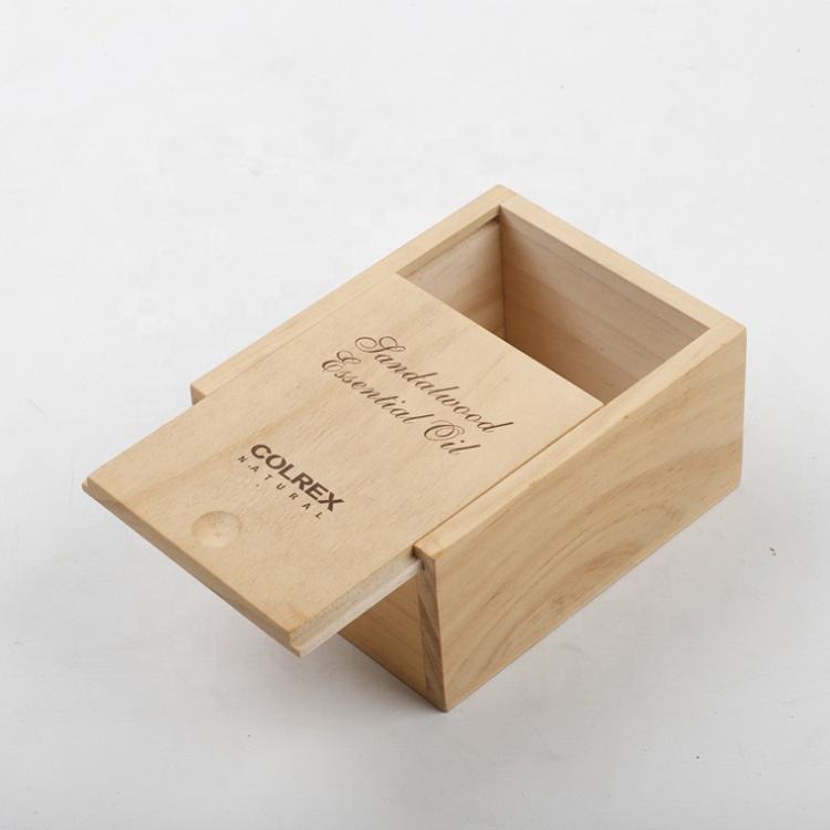 Custom Natural Pine Bamboo Laser Engraved Sliding Lid Small Square Wood Box | Finger Pull Groove Top Brand Logo & Product Name Engraving Unfinished Natural Grain for Essential Oil Soap Candle Tea Organic Brand Gift | MOQ 100 pcs