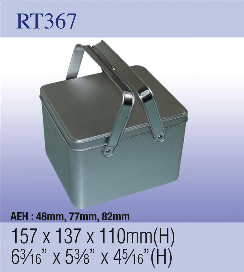 Custom Tiffany Green Square Picnic Tin Box with Dual Fold Metal Handle | Plain Color or Custom Print for Outdoor Picnic Baking Gift Food Storage Brand Packaging | MOQ 100 pcs