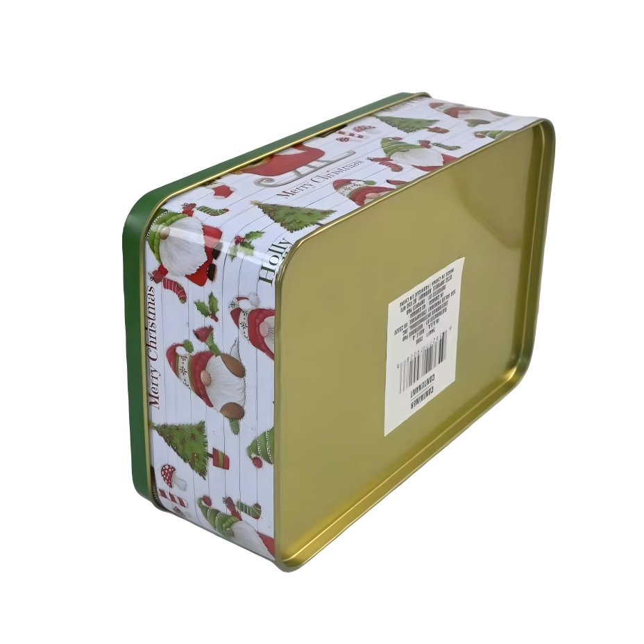 Custom Christmas Gnome Print Rectangle Tin Box Set | White Green Full-Color Home Sweet Gnome Merry Christmas Design for Holiday Cookie Candy & Festive Gift Tin Packaging | MOQ 100 pcs