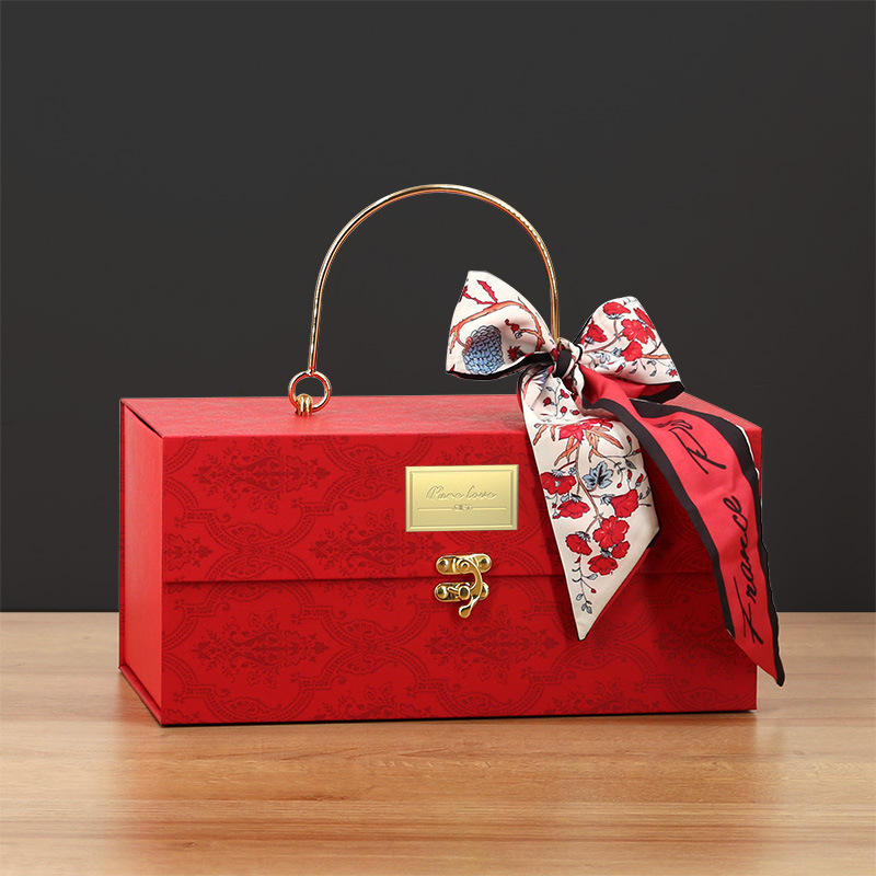 Caja de regalo de mano de lujo vintage personalizada | Verde grabado en relieve con asa de metal, broche dorado y lazo de seda para té, joyas y regalos premium | Cantidad mínima de pedido: 100 unidades