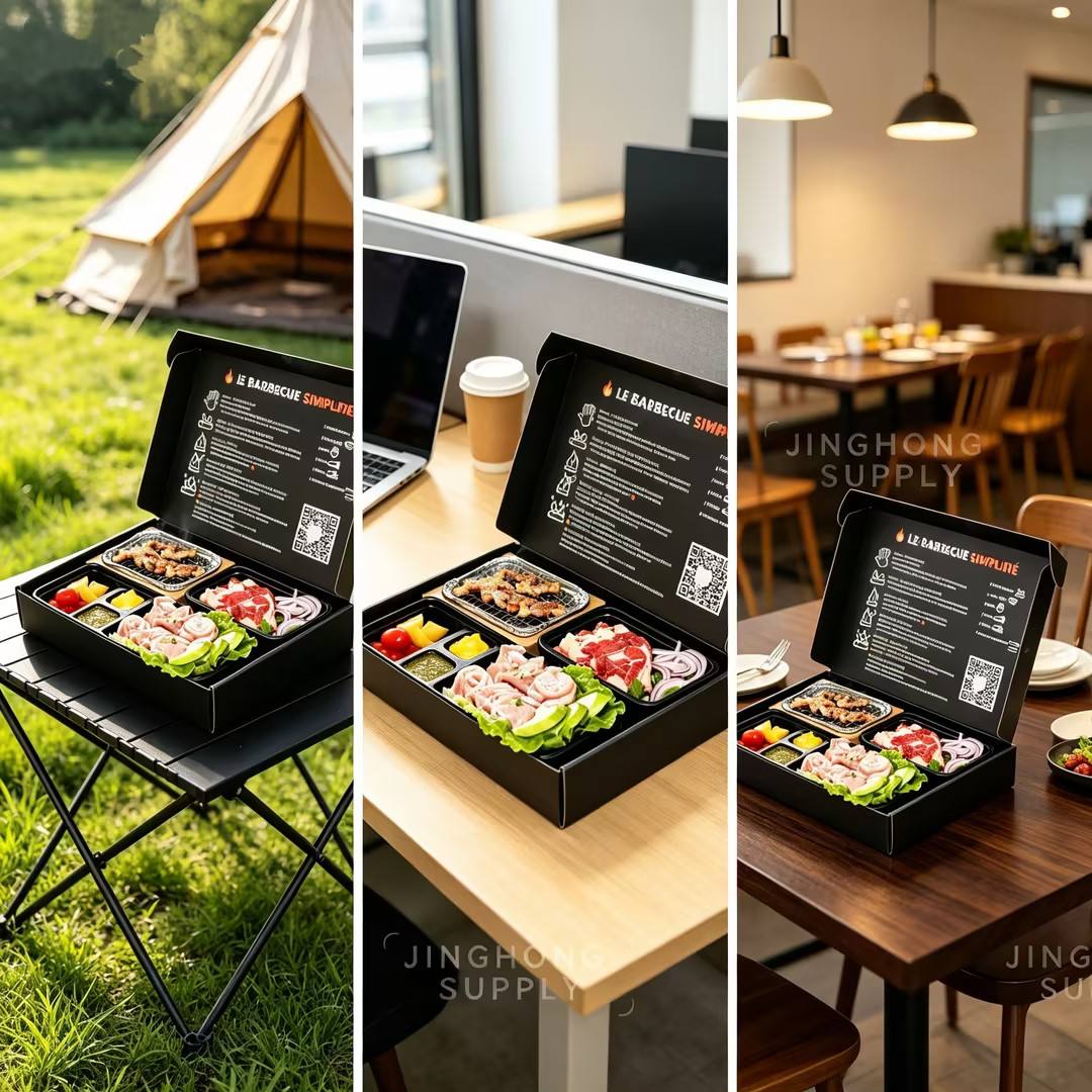 Custom BBQ Grill Kit Paper Box | Black Magnetic Lid Packaging for Outdoor Barbecue Sets | MOQ 100 pcs