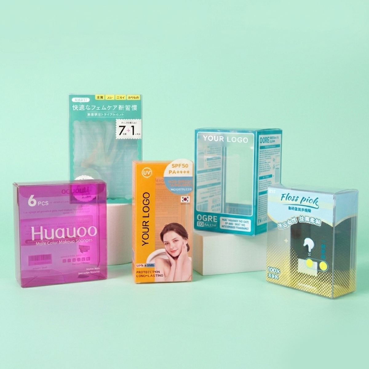 Custom Full Color Printed Clear Frosted Colored Transparent PVC Folding Packaging Box | UV Print Gold Foil Matte Gloss Finish Multi-Size for Beauty Skincare Health Food Small Electronics Apparel Retail Brand | MOQ 100 pcs
