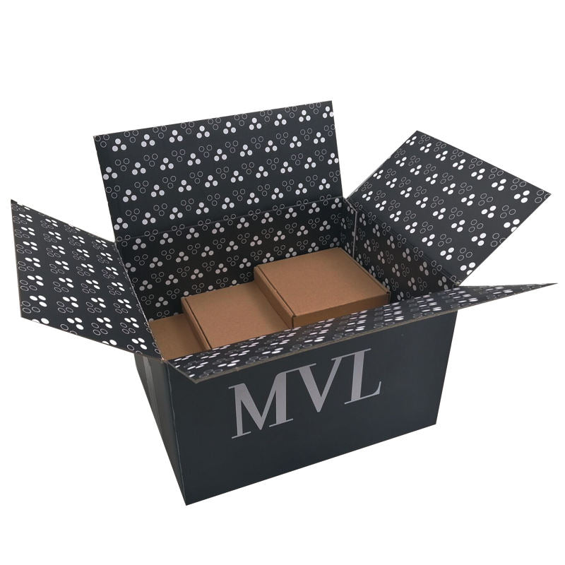Cajas de envío corrugadas personalizadas con marca | Impresión a todo color interior y exterior para comercio electrónico y cajas de suscripción | Cantidad mínima de pedido 100 unidades