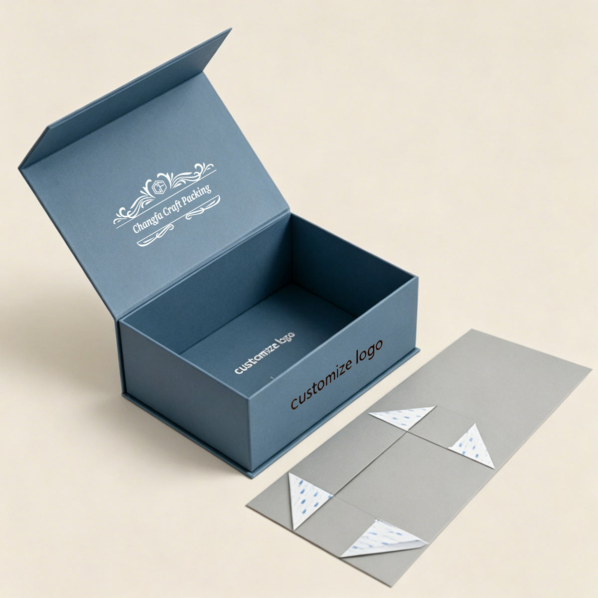 Custom Matte Blue Gray Foldable Magnetic Gift Box | Dual-Side Logo Print Inside Lid & Base for Beauty Skincare Jewelry Fashion & Corporate Gifts | MOQ 100 pcs