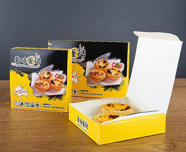 Custom Egg Tart Paper Box Food Grade Greaseproof Recyclable Foldable Bakery Takeout Packaging Box With Clear Window Custom Logo For 2/4/6 Pcs Portuguese Pastry Dessert