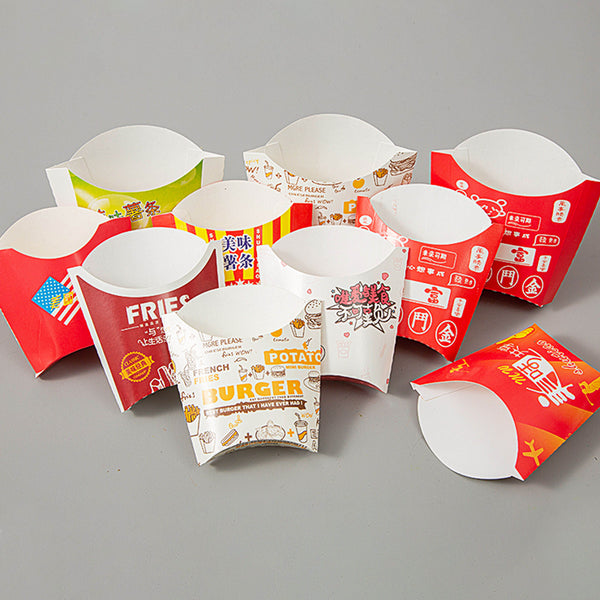 Custom Logo Restaurant Grade French Fries Paper Box Food Grade Greaseproof Recyclable Disposable Cone Takeout Container For Fast Food Snack Catering