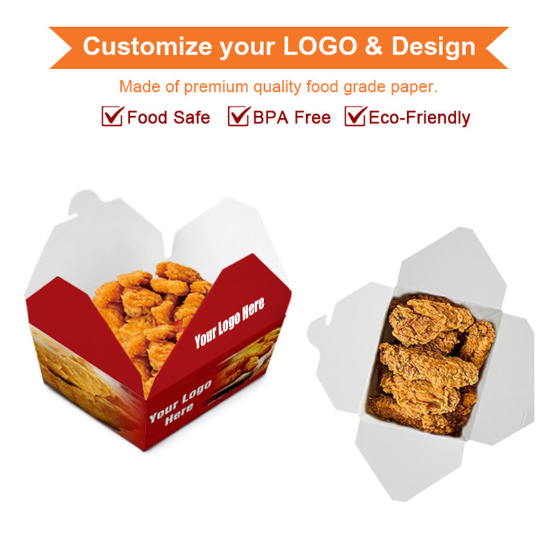 Custom Logo Takeaway Fast Food Packaging Box Food Grade Greaseproof Disposable Kraft Paper Container Multi-Size For Burger Fried Chicken Salad Catering Delivery