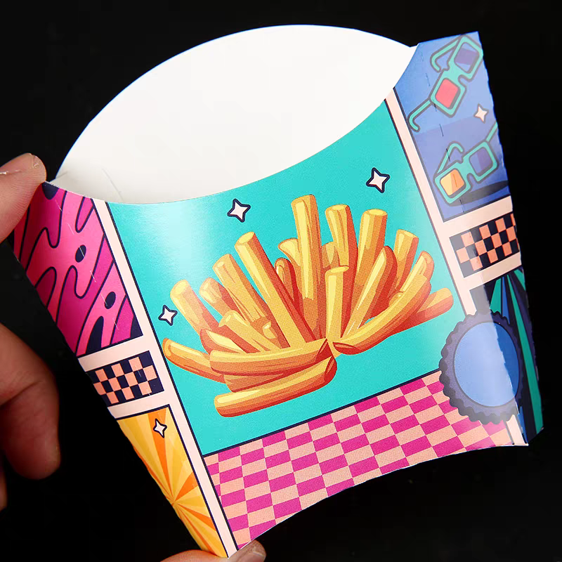 Custom Logo Restaurant Grade French Fries Paper Box Food Grade Greaseproof Recyclable Disposable Cone Takeout Container For Fast Food Snack Catering