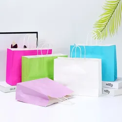 Colorful Kraft Paper Portable Packing Bag Eco Recyclable Custom Logo For Retail Gift Party Grocery Pack
