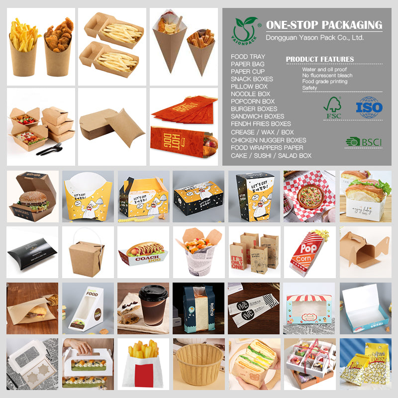 YASONPACK Foldable Burger Packaging Box Food Grade Greaseproof Recyclable Kraft Paper Clamshell Takeout Container Custom Logo For Fast Food Restaurant Deliver