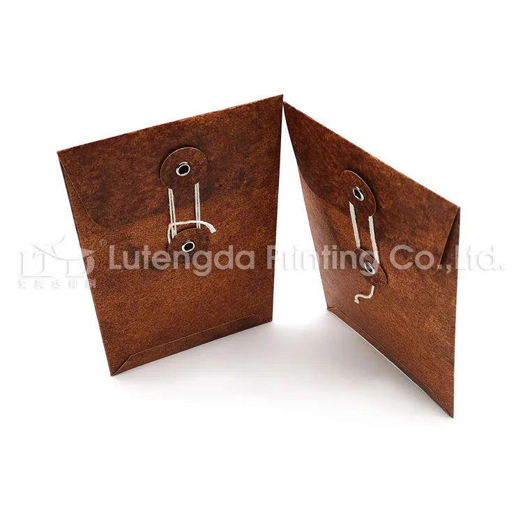 Custom Printing Packaging Brown Kraft Paper Envelope with Button and String