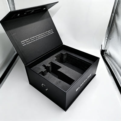 Custom All Matte Black Magnetic Gift Box | Brand Slogan Interior Print & Multi-Slot EVA Foam Insert for Tech Sports Men's Grooming & Flagship Corporate Gifts | MOQ 100 pcs