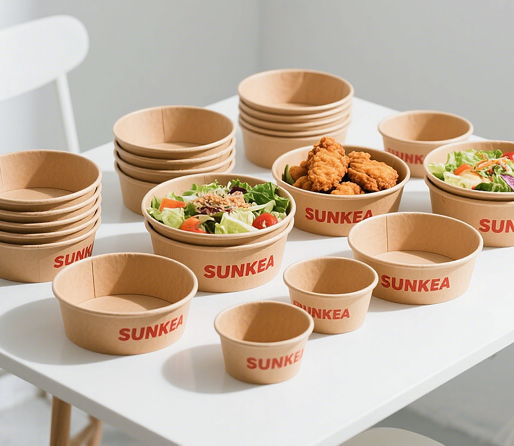 Cuencos redondos de papel Kraft personalizados | Envase de 12oz a 50oz para ensaladas y pollo para llevar con logotipo | Cantidad mínima de pedido 100 unidades