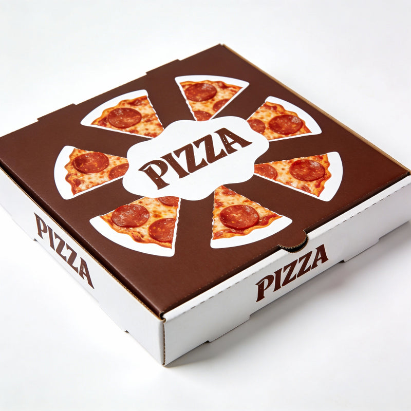 Custom Full-Color Print Pizza Box | Multi-Style Options Classic Brown Cartoon Dog Monster Vintage Italian Red Stripe & Healthy Theme for Any Pizza Brand Packaging | MOQ 100 pcs
