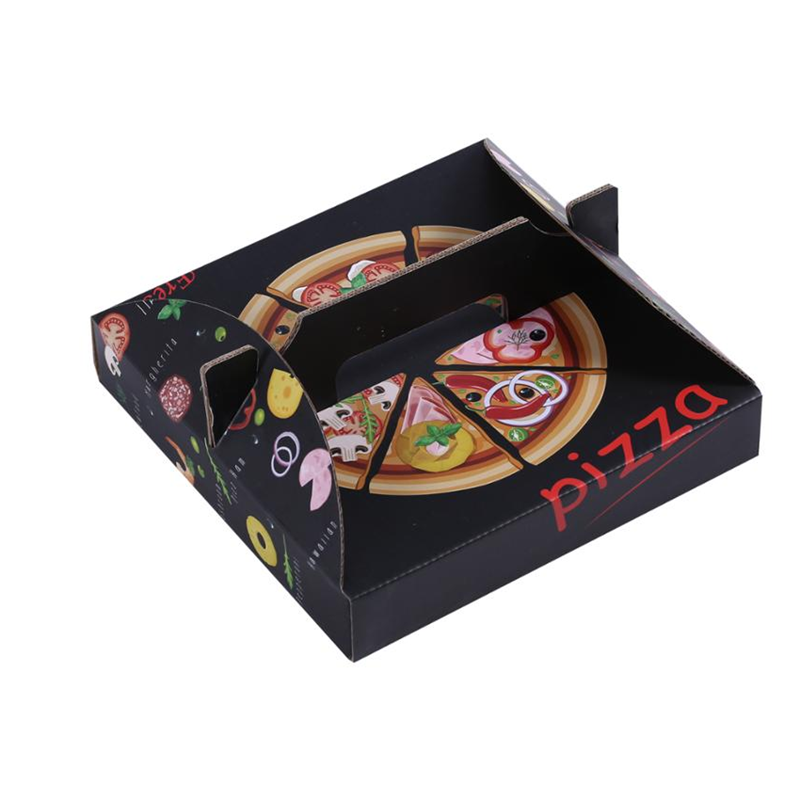 Custom Square Handle Flip Cake and Pizza Box | Black Full-Color Pizza Print or Pink Lace Romantic Print 24cm for Bakery Dessert & Small Pizza Takeaway Packaging | MOQ 100 pcs