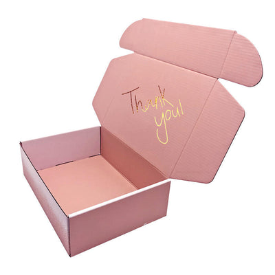 Cajas de envío con tapa interior personalizadas en oro rosa | Sello de "Gracias" y eslogan para marcas de belleza, cuidado de la piel, moda femenina y regalos | MOQ 100 unidades