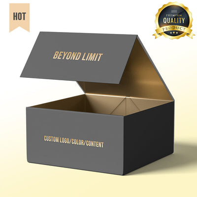 Custom Matte Black Magnetic Gift Box | Gold Foil Logo & Gold Interior Lining for Luxury Apparel Sports Corporate & Premium Gifts | MOQ 100 pcs