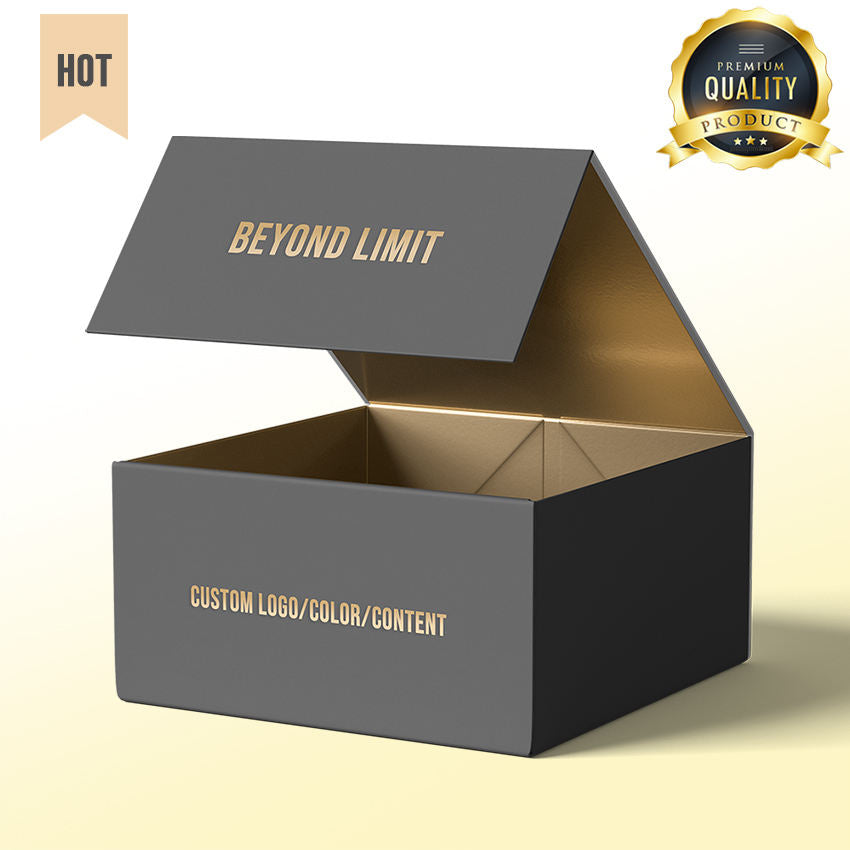 Custom Matte Black Magnetic Gift Box | Gold Foil Logo & Gold Interior Lining for Luxury Apparel Sports Corporate & Premium Gifts | MOQ 100 pcs