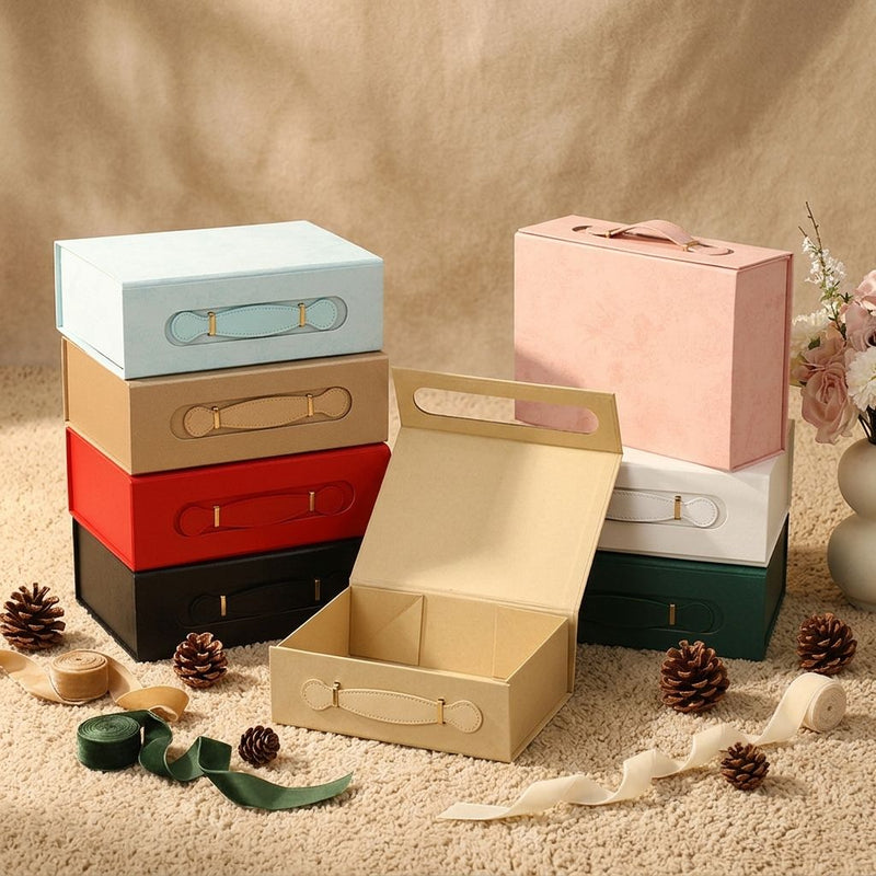 Custom Leather Handle Magnetic Gift Boxes | Multi-Color Matte with Divider & Pantone Color Options for Holiday Beauty Tea & Premium Gifts | MOQ 100 pcs