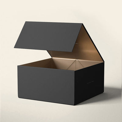 Custom Matte Black Foldable Magnetic Gift Box | Gold Metallic Interior Multi-Size for Fashion Beauty Jewelry E-Commerce & Corporate Gifts | MOQ 100 pcs