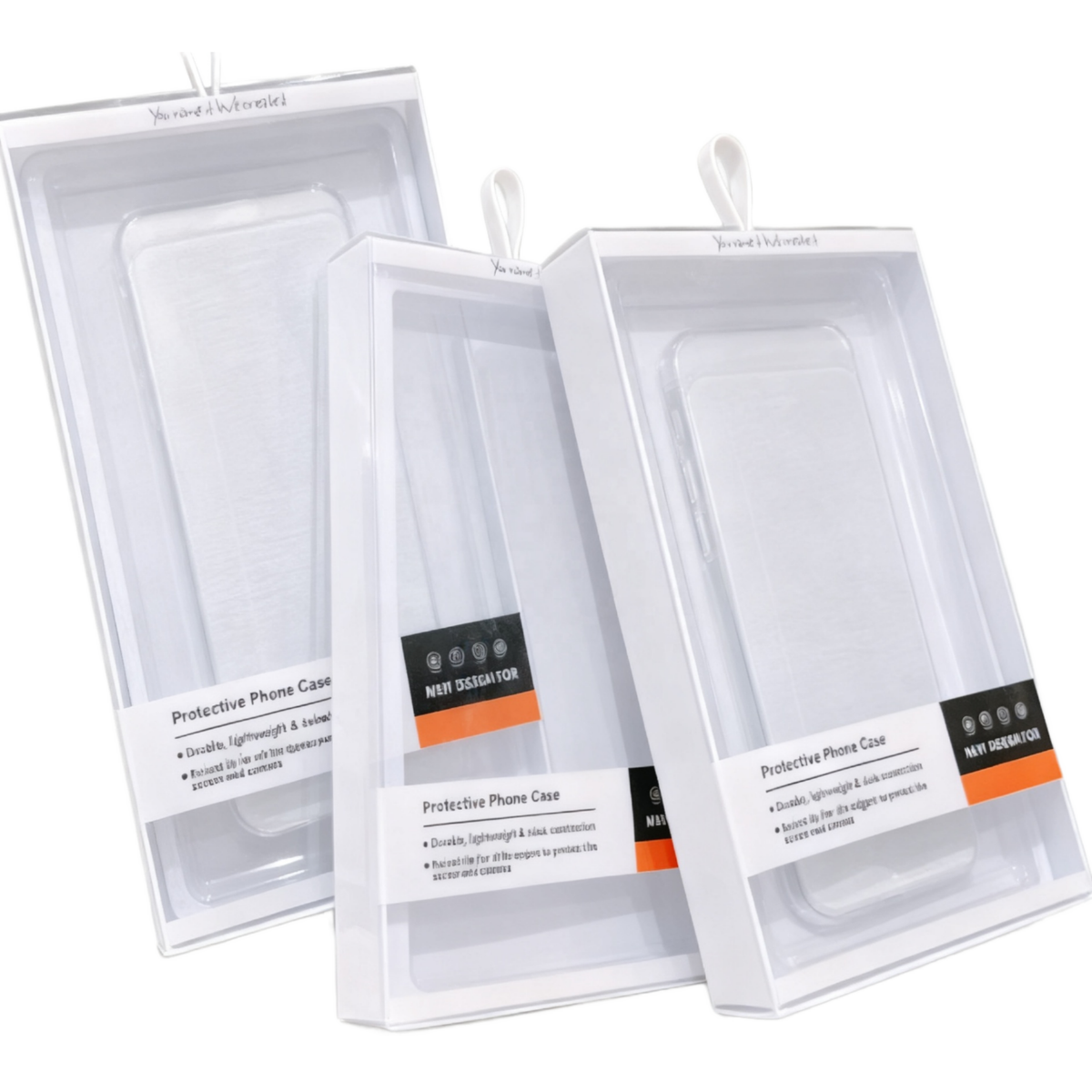 Custom Clear PVC Phone Case Retail Packaging Box | White Black Cardboard Back Card Hang Hole Full Color Brand Logo Print Multi-Model for Mobile Phone Case Accessories Brand Retail Shelf & Online Platform | MOQ 100 pcs