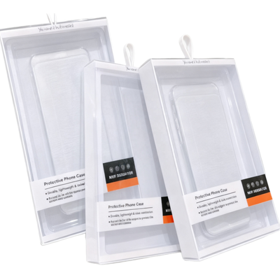 Custom Clear PVC Phone Case Retail Packaging Box | White Black Cardboard Back Card Hang Hole Full Color Brand Logo Print Multi-Model for Mobile Phone Case Accessories Brand Retail Shelf & Online Platform | MOQ 100 pcs