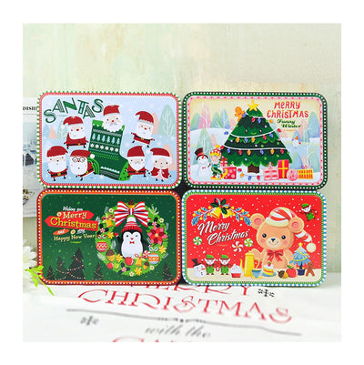 Custom Christmas Theme Full-Color Rectangle Hinged Tin Box | Santa Claus Christmas Tree Penguin Wreath & Bear Multi-Pattern for Holiday Cookie Candy & Festive Gift Tin Packaging | MOQ 100 pcs