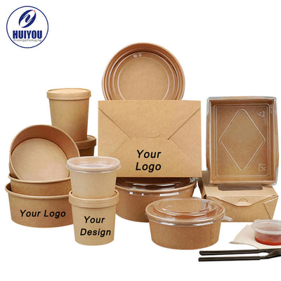 Custom Kraft Paper Takeout Packaging Full Set | Lunch Boxes Bowls Soup Cups Noodle Cups Bags & Tableware | MOQ 100 pcs
