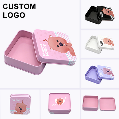 Custom Small Square Slide Lid Tin Box with Rounded Corners | Multi-Color Pink Black White Purple Full-Color Cartoon Print for Jewelry Lip Balm Candy & Small Brand Gift Tin | MOQ 100 pcs