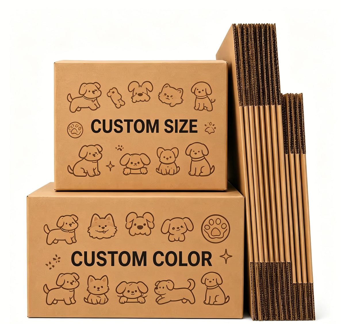 Cajas de envío corrugadas para marcas de mascotas de tamaño personalizado | Caja de envío con estampado de perro y gato personalizada a color para artículos de mascotas | MOQ 100 unidades