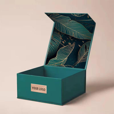 Custom Teal Magnetic Gift Box | Any Full-Art Interior Lid Print Gold Logo Plaque for Luxury Beauty Holiday & Premium Brand Gift Sets | MOQ 100 pcs