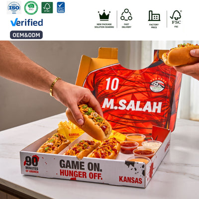 Custom Interactive Sports Jersey Pop-Up Fast Food Sharing Box | Game On Hunger Off Theme Double-Layer Waterproof Oil-Proof for Hot Dog Fries Sauce Cup Sports Event Brand Packaging | MOQ 100 pcs