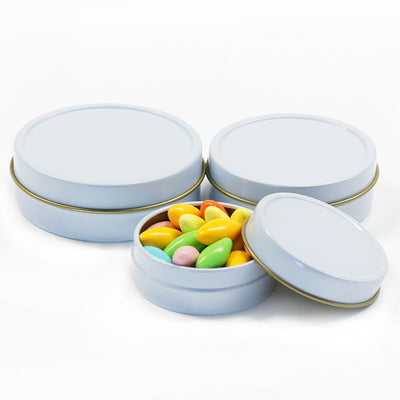 Custom Flat Round Tin Can | Multi-Color White Silver Rose Gold Green Black Press-On Lid Full-Color Print for Mint Candy Candle Lip Balm Skincare Eyeshadow & Small Brand Gift Tin | MOQ 100 pcs